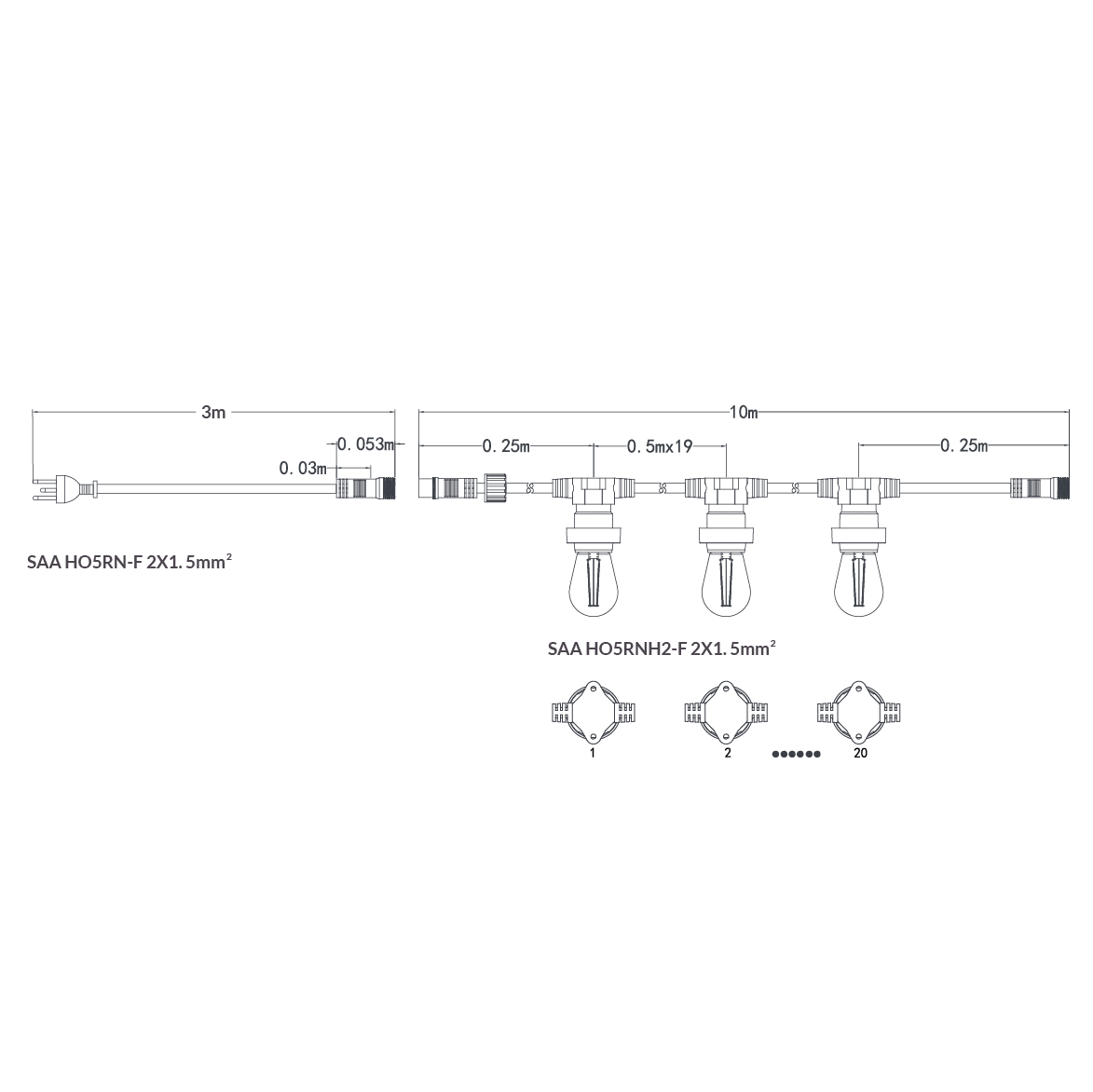 10M Festoon String Lights at 50 cm intervals with 20 LED Bulbs Liquidleds, Festoon String, 10m-festoon-string-lights-at-50-cm-intervals-with-20-led-bulbs