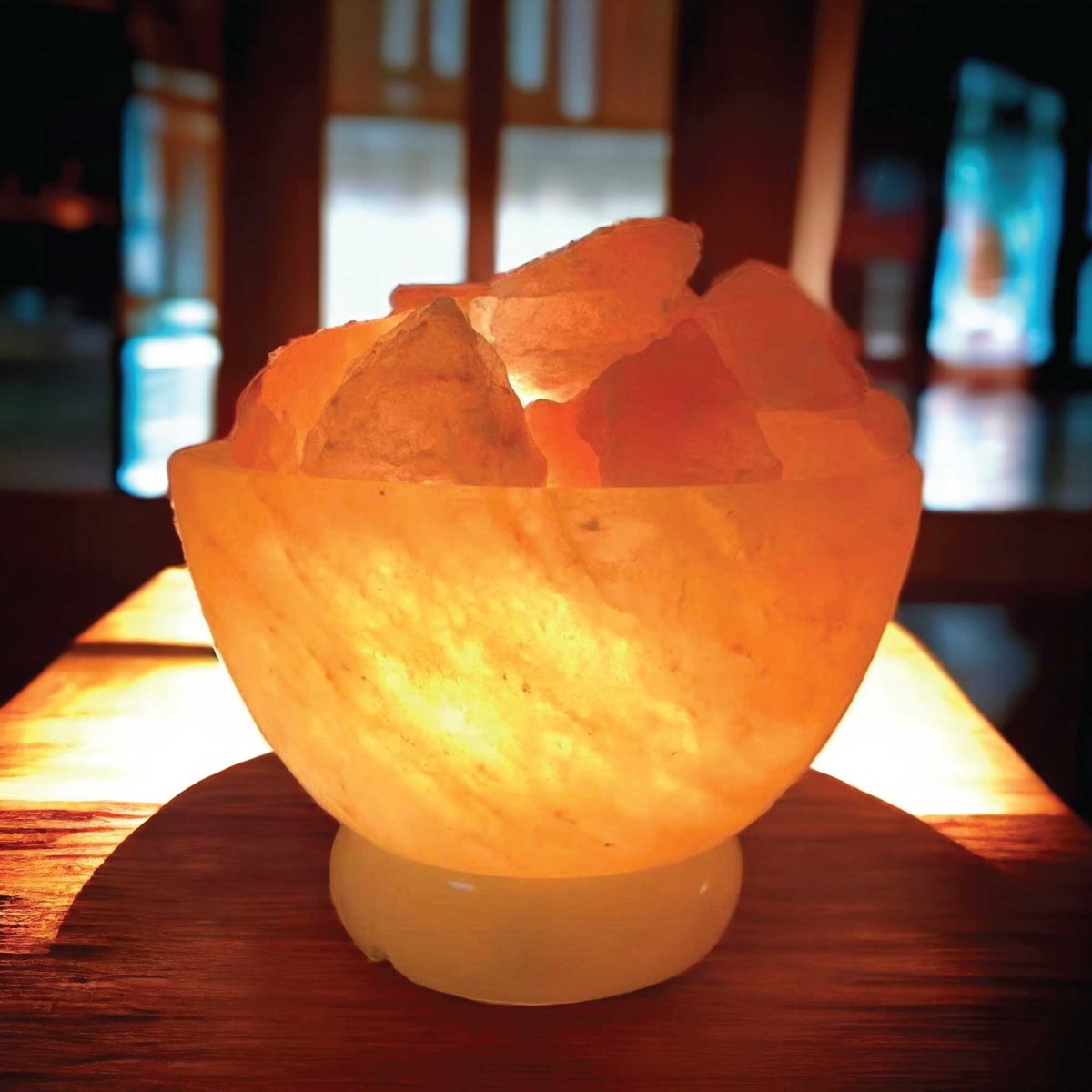 12V 12W Fire Bowl Himalayan Pink Salt Lamp Carved Rock Crystal Light Bulb On/Off - Home & Garden > Lighting - House