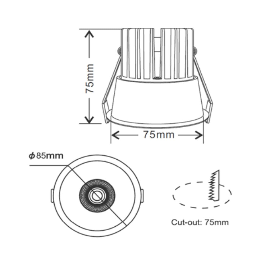 12W White Low Glare Aluminium LED Downlight Dimmable 90mm cut out - LED downlight - LC