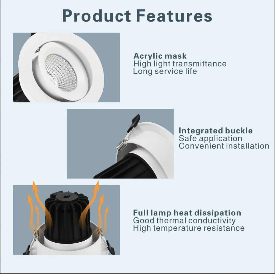 EYRE 13W White Tri-Colour Dimmable Tiltable LED Downlight 90mm Cut Out