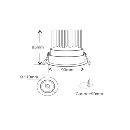 15W Tiltable Low Glare COB Aluminium LED Downlight 90mm cut out