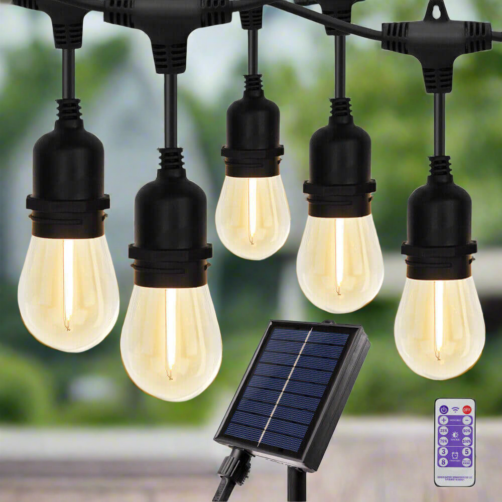 18m Black Solar Festoon String Lights with 15 Bulb Plug in Kit