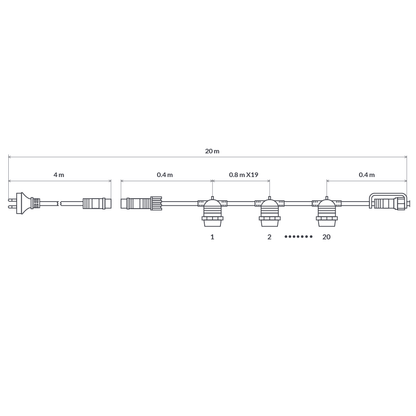 20m Black Festoon String Lights with 20 Bulb 240V Liquidleds, Festoon String, 20m-black-festoon-string-lights-with-20-bulb-240v