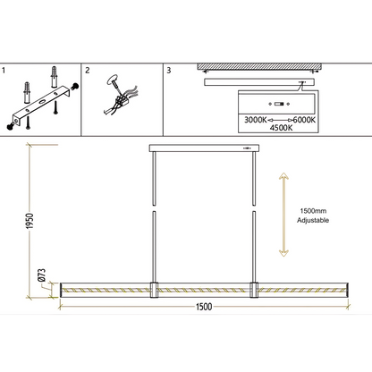 MADISON 1500 Spanish Marble Linear LED Pendant - Black