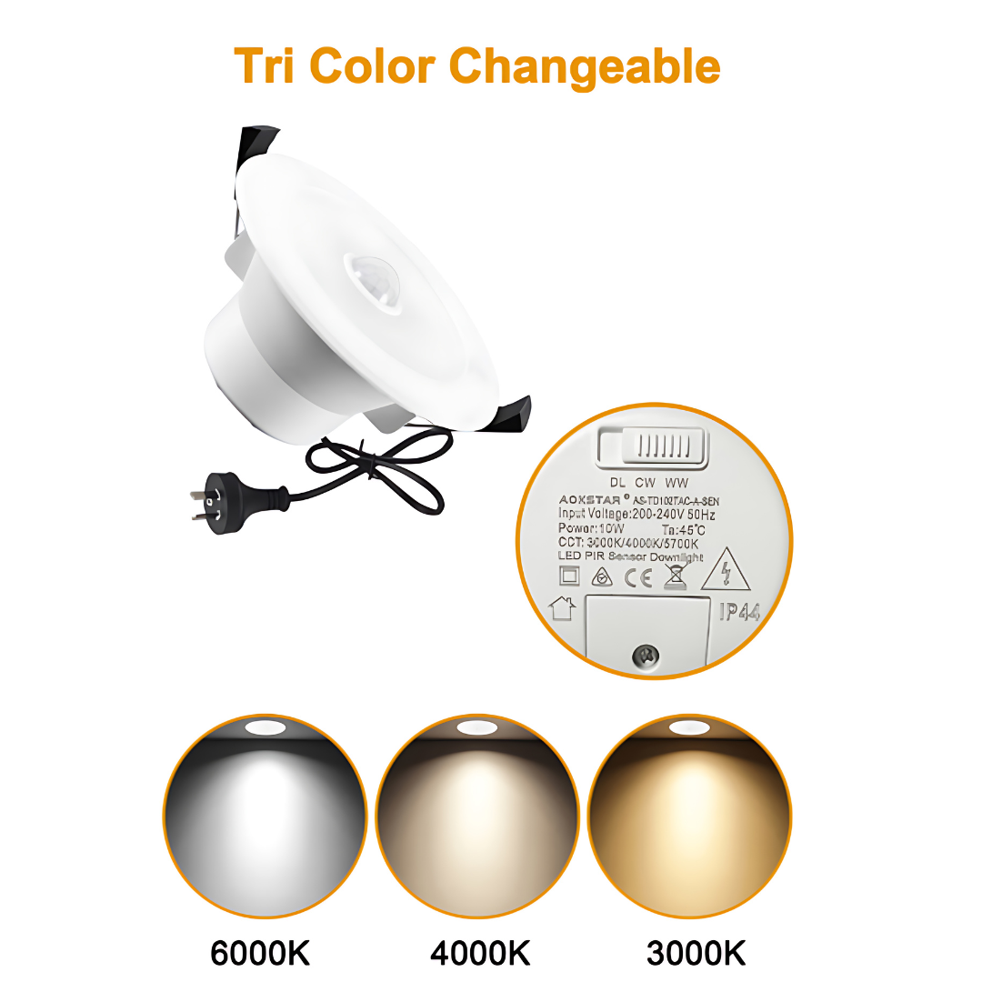 MOTION SENSOR 10W Tri-Colour Select LED Downlight 90mm cut out