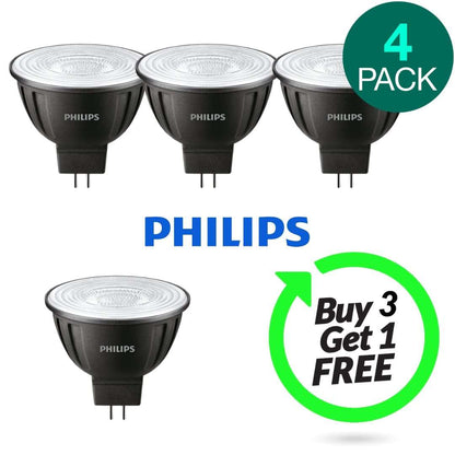 4Pack Philips 6.5W Dimmable LED 12V MR16 Globe in Warm White-LED Globes-Philips