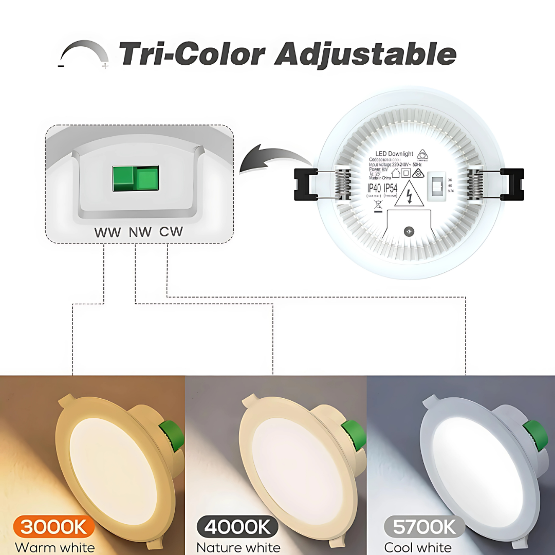 RENO SLIM 10W Tri-Colour Dimmable LED Downlight 90mm Cut Out