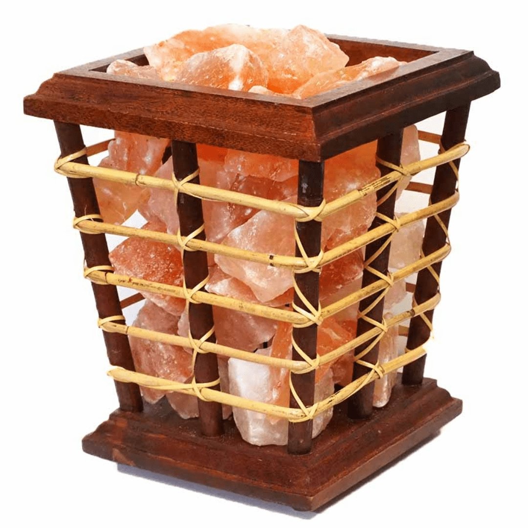 5kg Himalayan Salt Chunks Bamboo Fire Basket Lamp-Salt lamp-Green Earth Lighting Australia