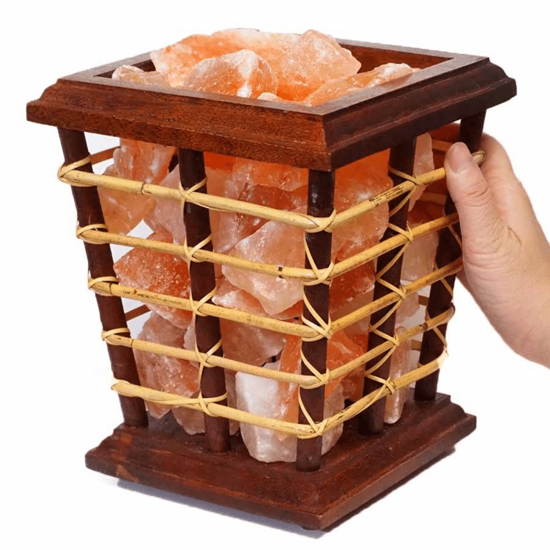 5kg Himalayan Salt Chunks Bamboo Fire Basket Lamp-Salt lamp-Green Earth Lighting Australia