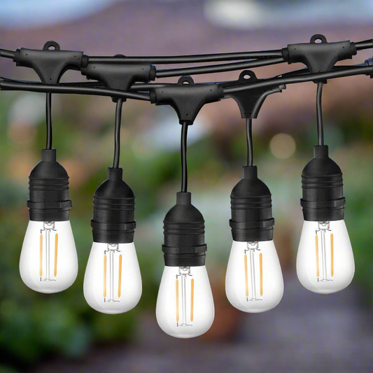 90m Black Hanging Festoon String Lights with 100 Bulb Plug in Kit