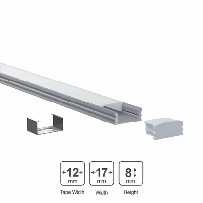 Pro Surface Aluminium Mounting Profile System - Silver 17mm x 8mm