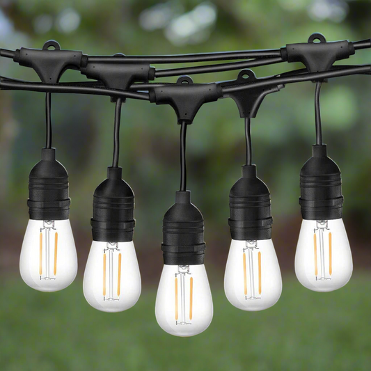 15m Black Hanging Solar Festoon String Lights with 15 Bulb Plug in Kit