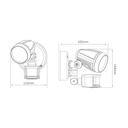 Domus MURO-13S - Twin Pack 13W LED Single Head Exterior Spotlight With Sensor White