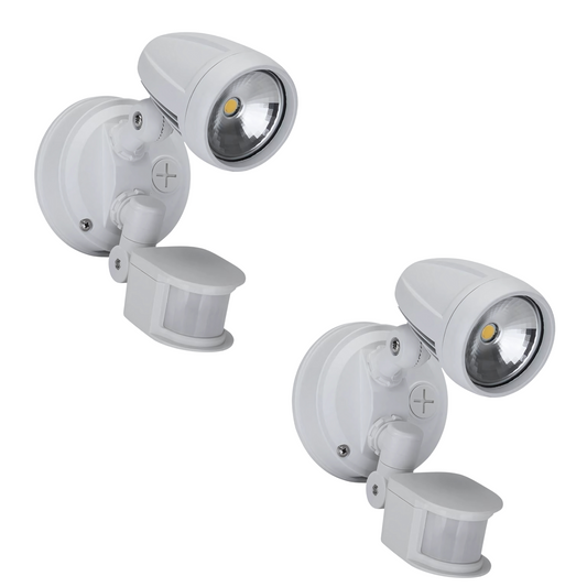 Domus MURO-13S - Twin Pack 13W LED Single Head Exterior Spotlight With Sensor White