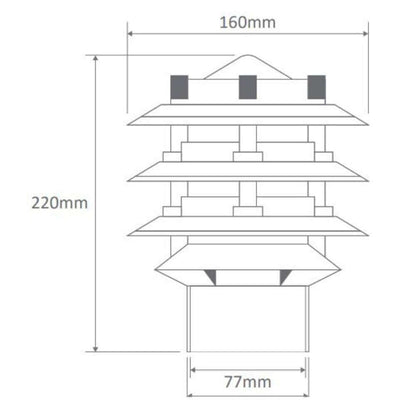 Domus BL-100 - Three Tier Bollard Head Garden Light Powder Coated Finish