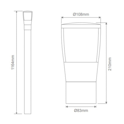 Domus BL-200-1M-KIT - Conical Opal Bollard Head 1M Kit Garden Light Powder Coated Finish