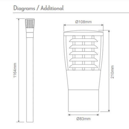 Domus BL-300-1M-KIT - Conical Louvred Bollard Head 1M Kit Garden Light Powder Coated Finish