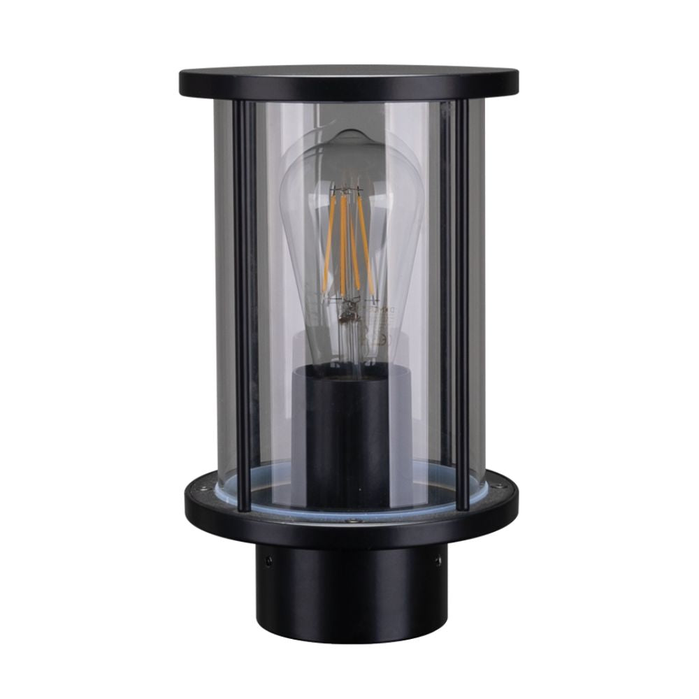 Domus BL-400 - Cylindrical Bollard Head Garden Light Black - Clear/Frost