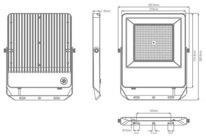 Domus BLAZE-PRO - 100/150/200W LED Tri-Colour Power Selectable Sensor Adaptable Medium Size DIY Floodlight IP66