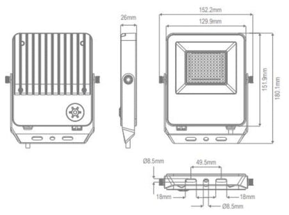 Domus BLAZE-PRO - 20/30/50W LED Tri-Colour Power Selectable Sensor Adaptable Mini Size DIY Floodlight IP66