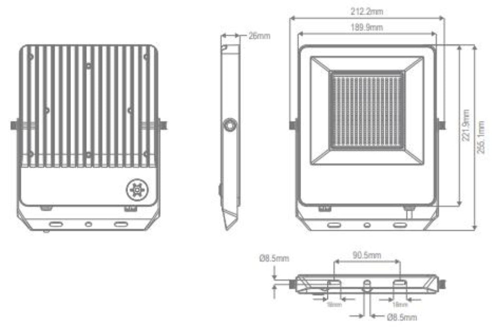 Domus BLAZE-PRO - 50/70/100W LED Tri-Colour Power Selectable Sensor Adaptable Small Size DIY Floodlight IP66