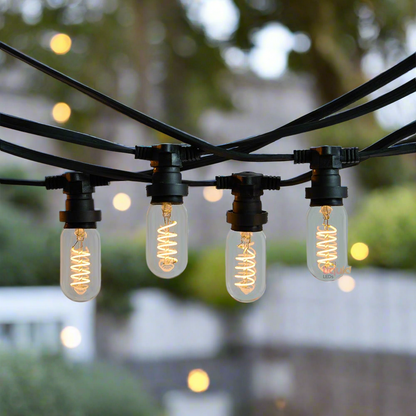 18m Black Festoon String Lights at 90 cm intervals with 20 LED Bulbs Plug in Kit