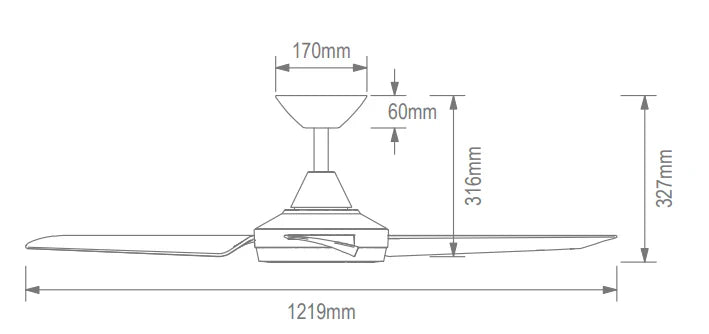 Modern white ceiling fan with 3 blades and integrated LED light