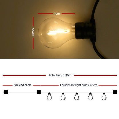 50m Black Festoon String Lights with 50 Bulb Plug in Kit