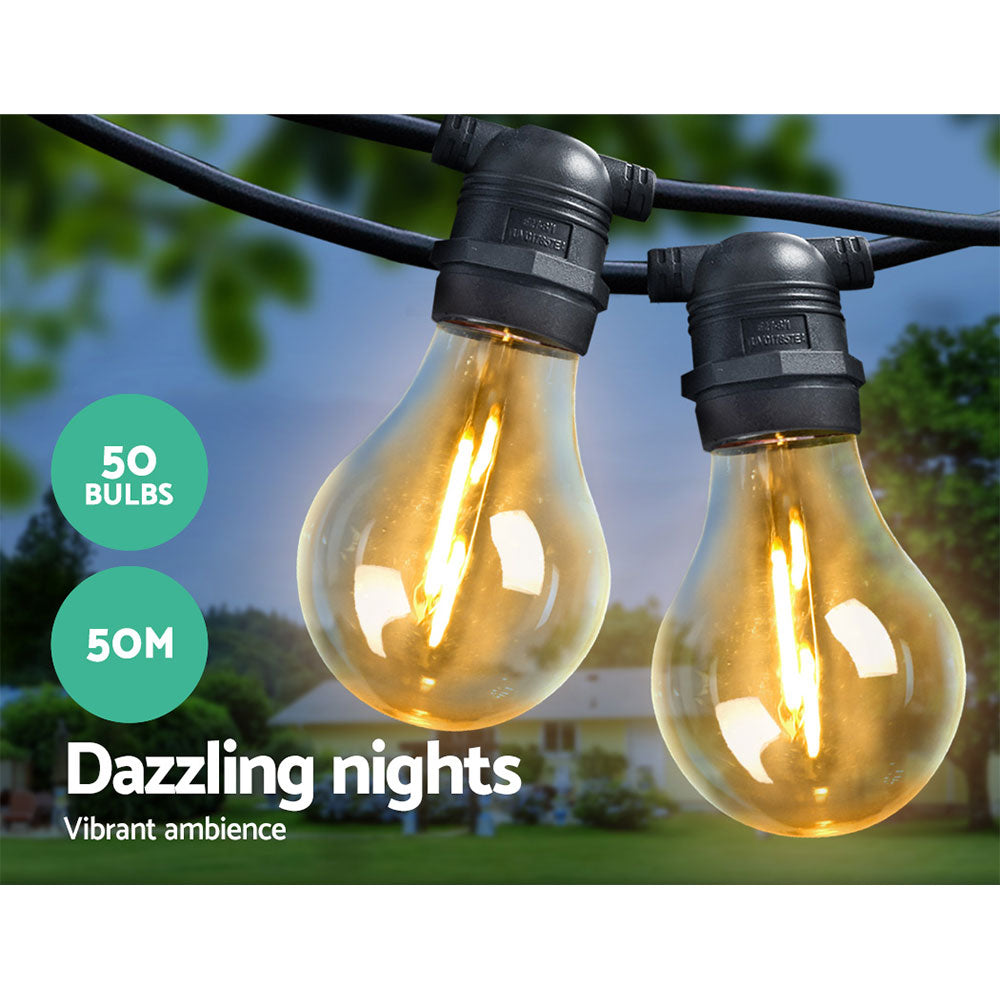 50m Black Festoon String Lights with 50 Bulb Plug in Kit