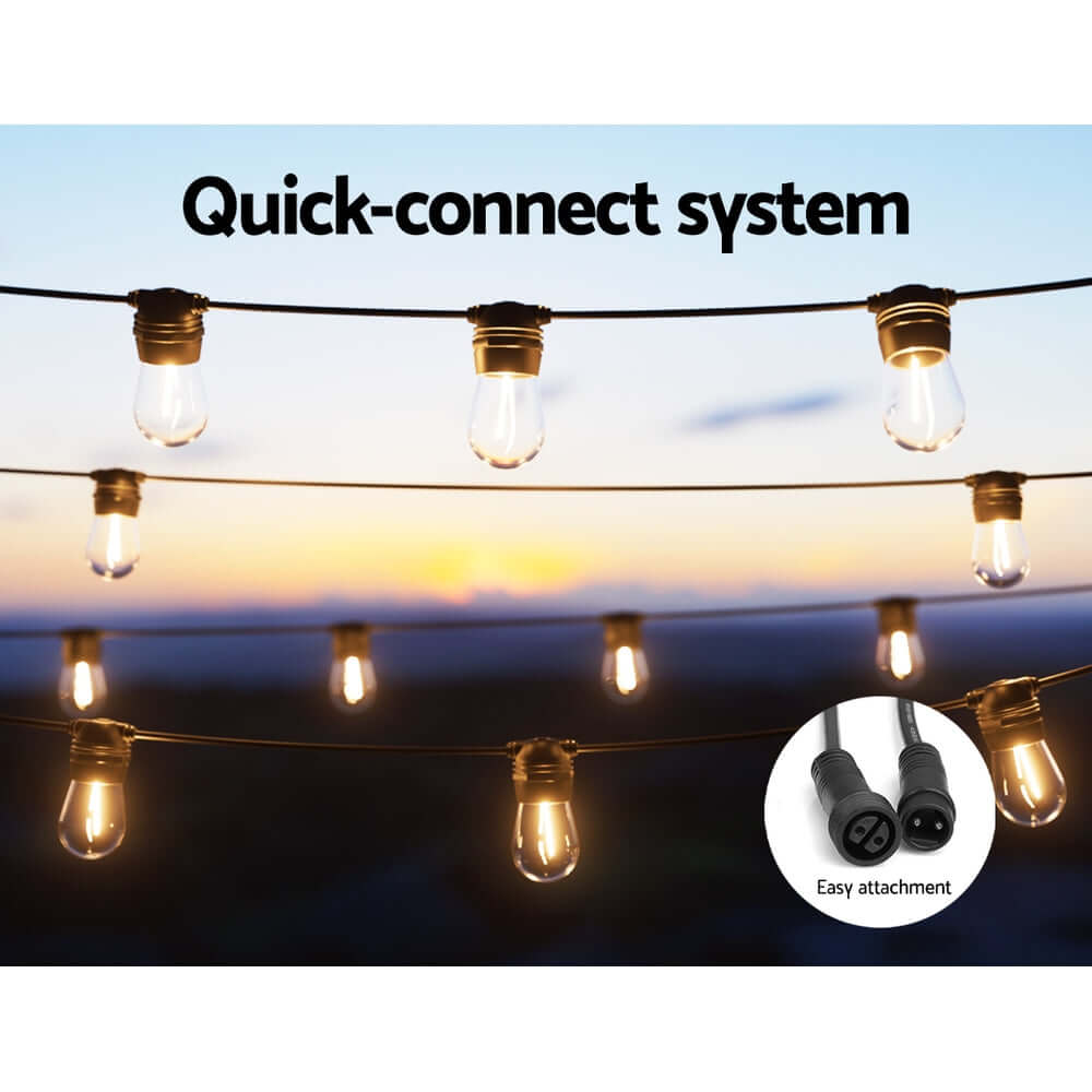 34m Black Solar Festoon String Lights with 30 Bulb Plug in Kit