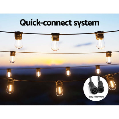 34m Black Solar Festoon String Lights with 30 Bulb Plug in Kit