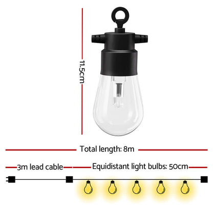 8m Black Smart Wifi Festoon String Lights with 10 RGB Bulb Plug in Kit