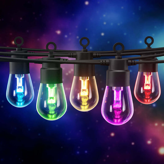 8m Black Smart Wifi Festoon String Lights with 10 RGB Bulb Plug in Kit