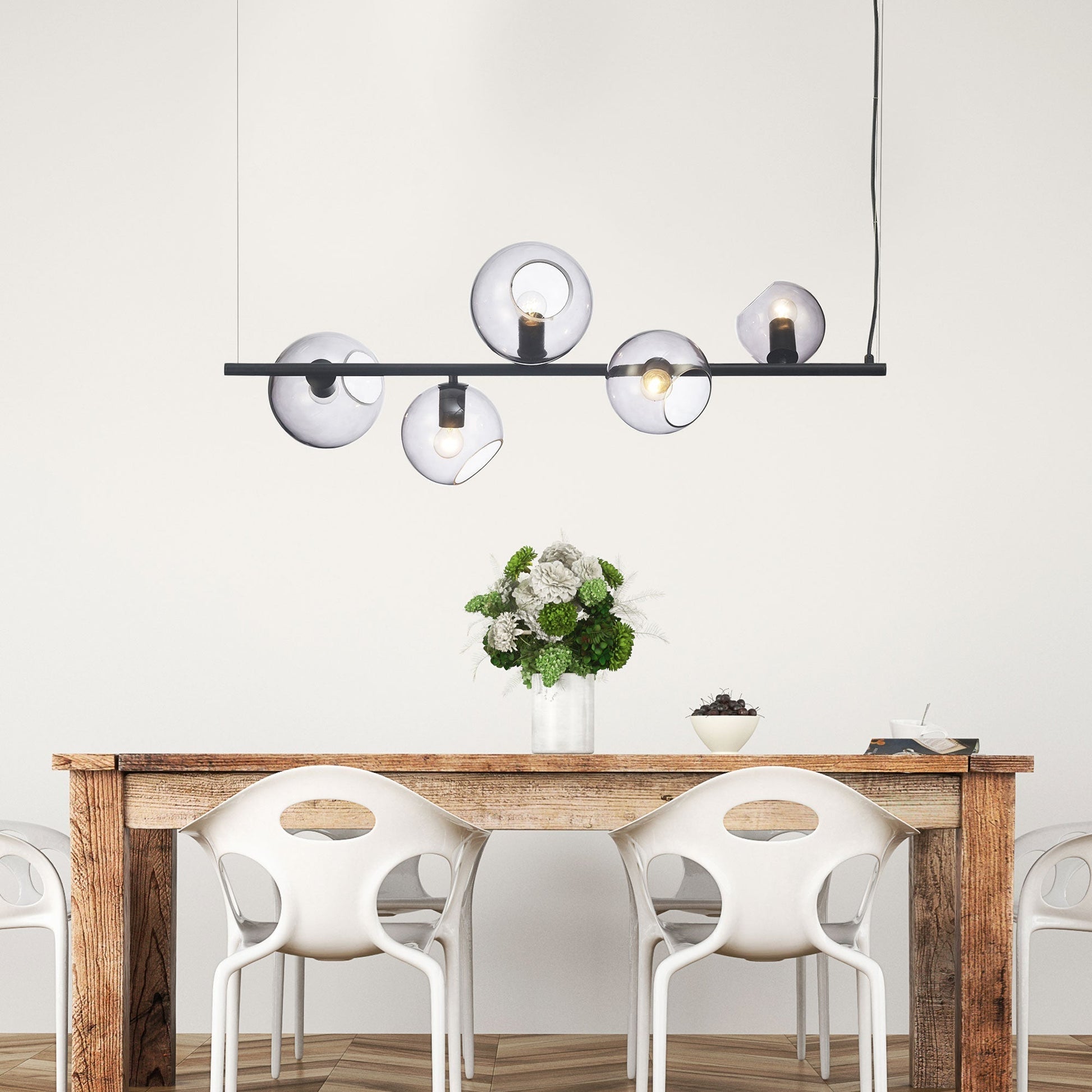 Sinus 5 Light Pendant Black & Smoked Glass - SL64413/5BK-Island Pendant Lights-Oriel Lighting