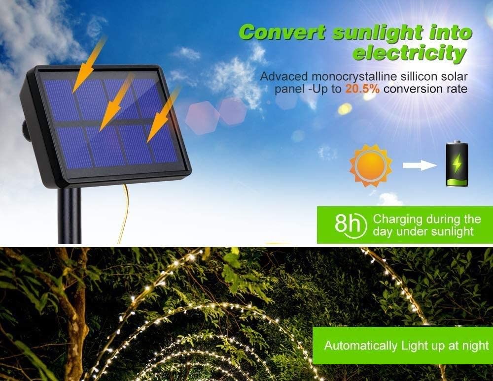 20M Solar Powered Outdoor Fairy Lights with 8 Lighting Modes