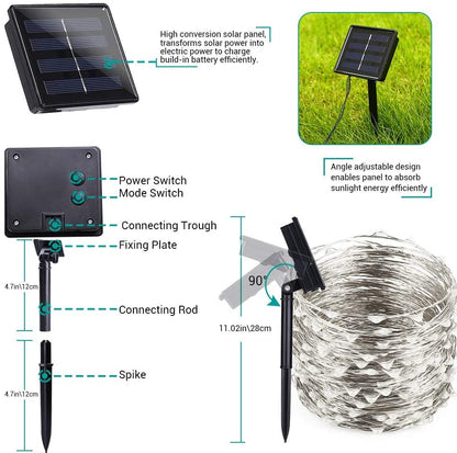 20M Solar Powered Outdoor Fairy Lights with 8 Lighting Modes