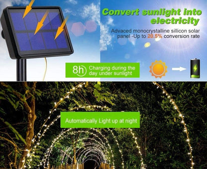 20M Multi Colour Solar Powered Outdoor Fairy Lights with 8 Lighting Modes