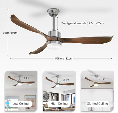 Modern Ceiling Fan with Lights, Remote, Brown