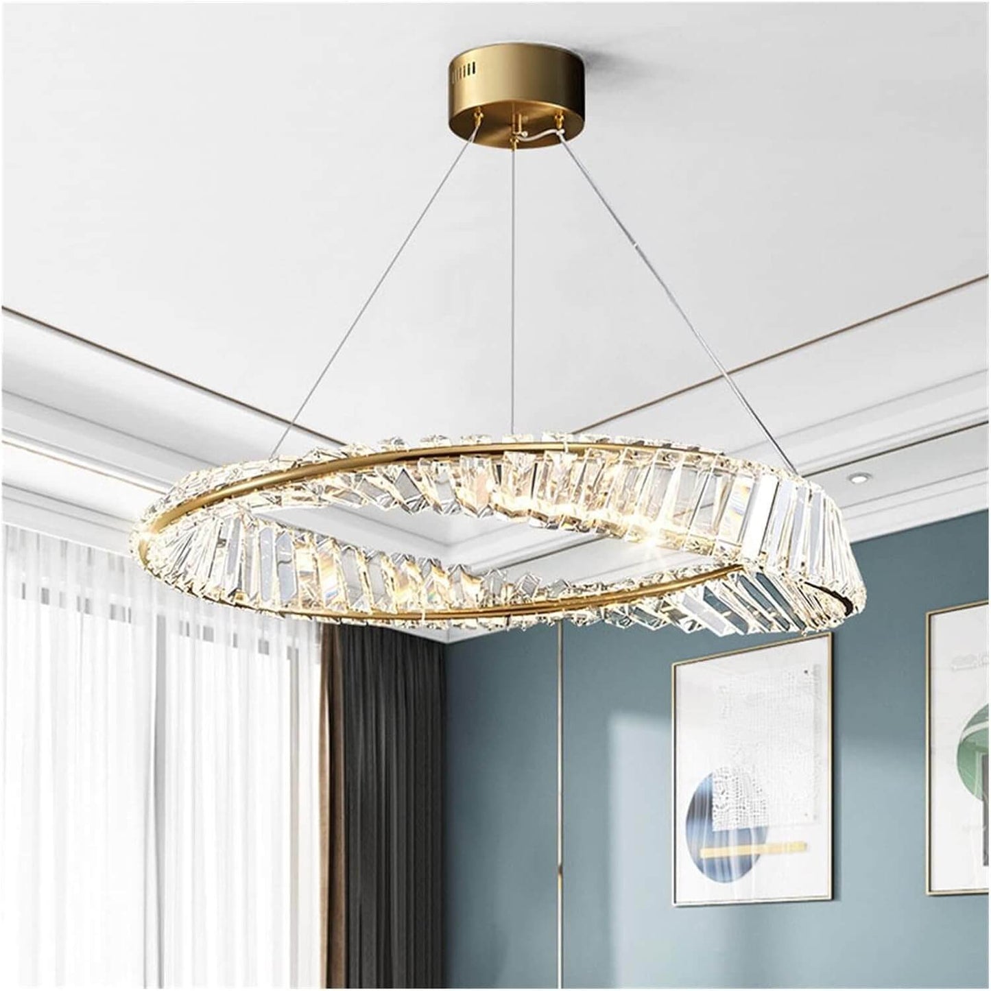 FORBES 30W Remote Control LED Crystal Chandelier with Gold Edging