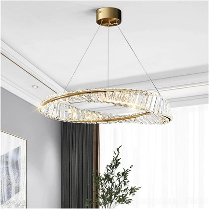 FORBES 30W Remote Control LED Crystal Chandelier with Gold Edging