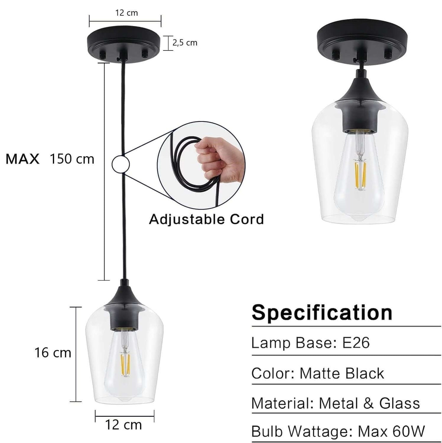 2 Pack Black Pendant Lights