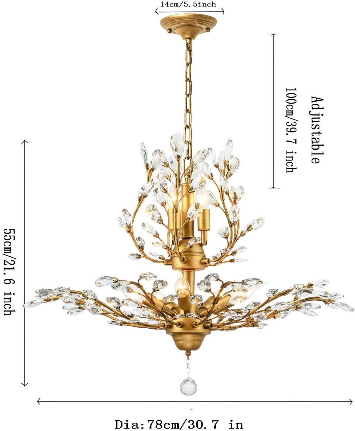 Crystal Chandelier Vintage, 8 Lights, Gold