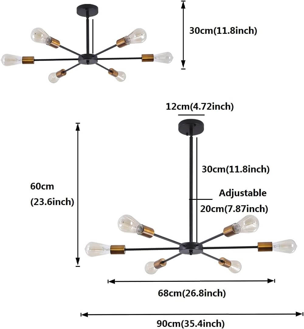 Modern Sputnik Chandelier Black Gold E27 Bulbs