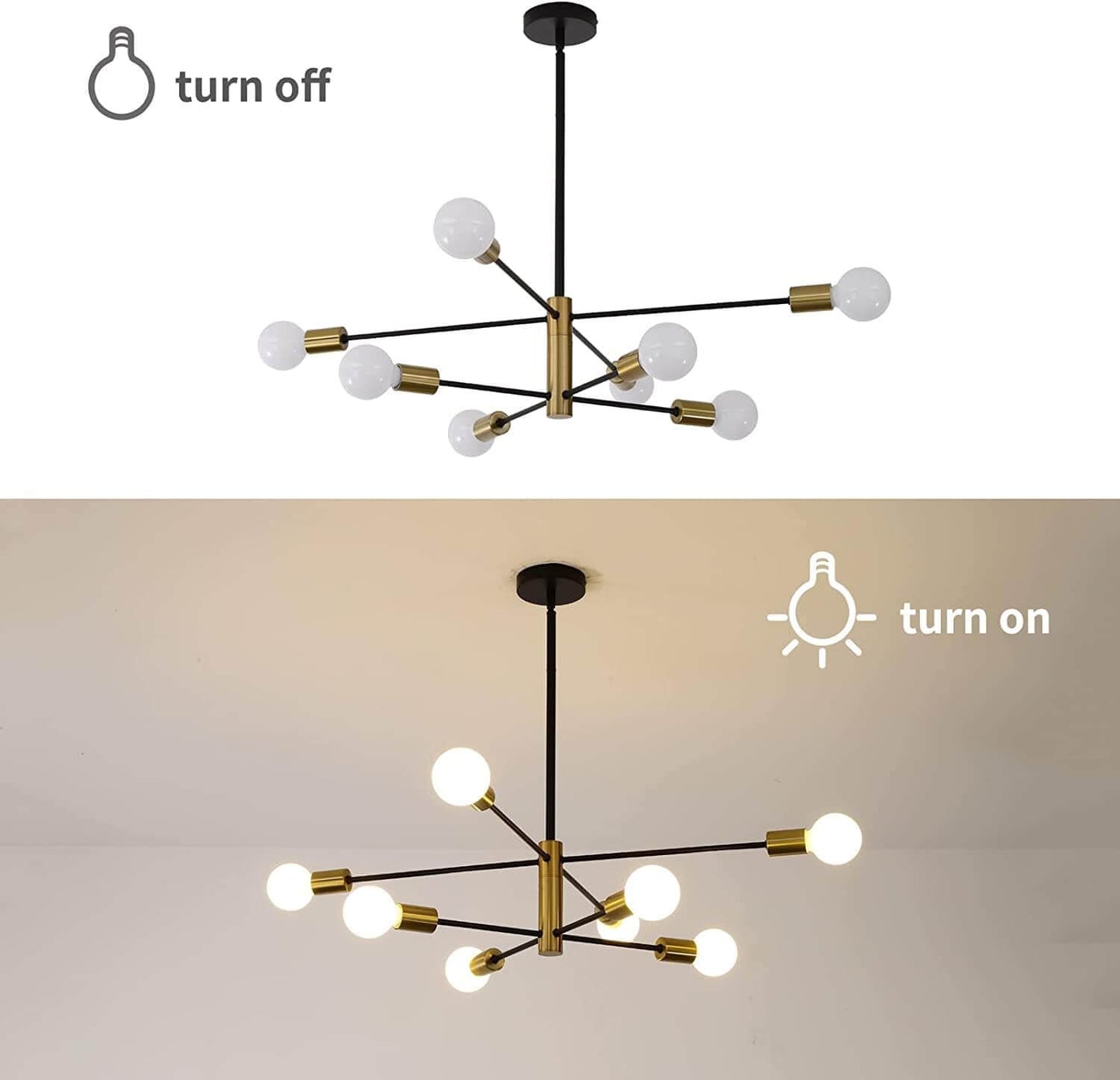 Sputnik Chandelier Modern Industrial, 8-Light , Black & Gold