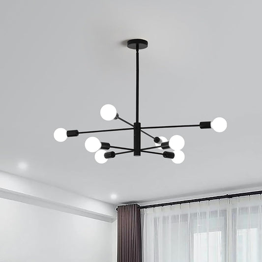 Modern Sputnik Chandelier, 8 Light, Black