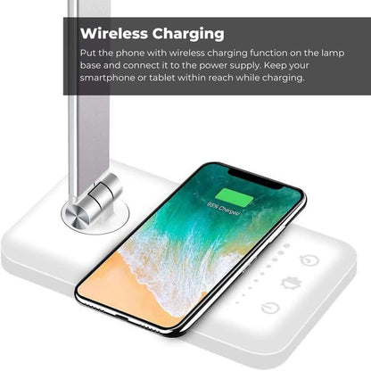 GOMINIMO LED Desk Lamp with Wireless Charger 5 Brightness Levels (White)