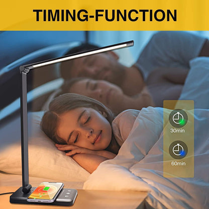 GOMINIMO LED Desk Lamp with Wireless Charger & USB Charging Port with 5 Brightness Levels & 5 Lighting Modes (Black)