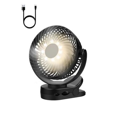 GOMINIMO 10000mAh Rechargeable Clip on Fan with Hook and LED Light GO-CF-100-YJE