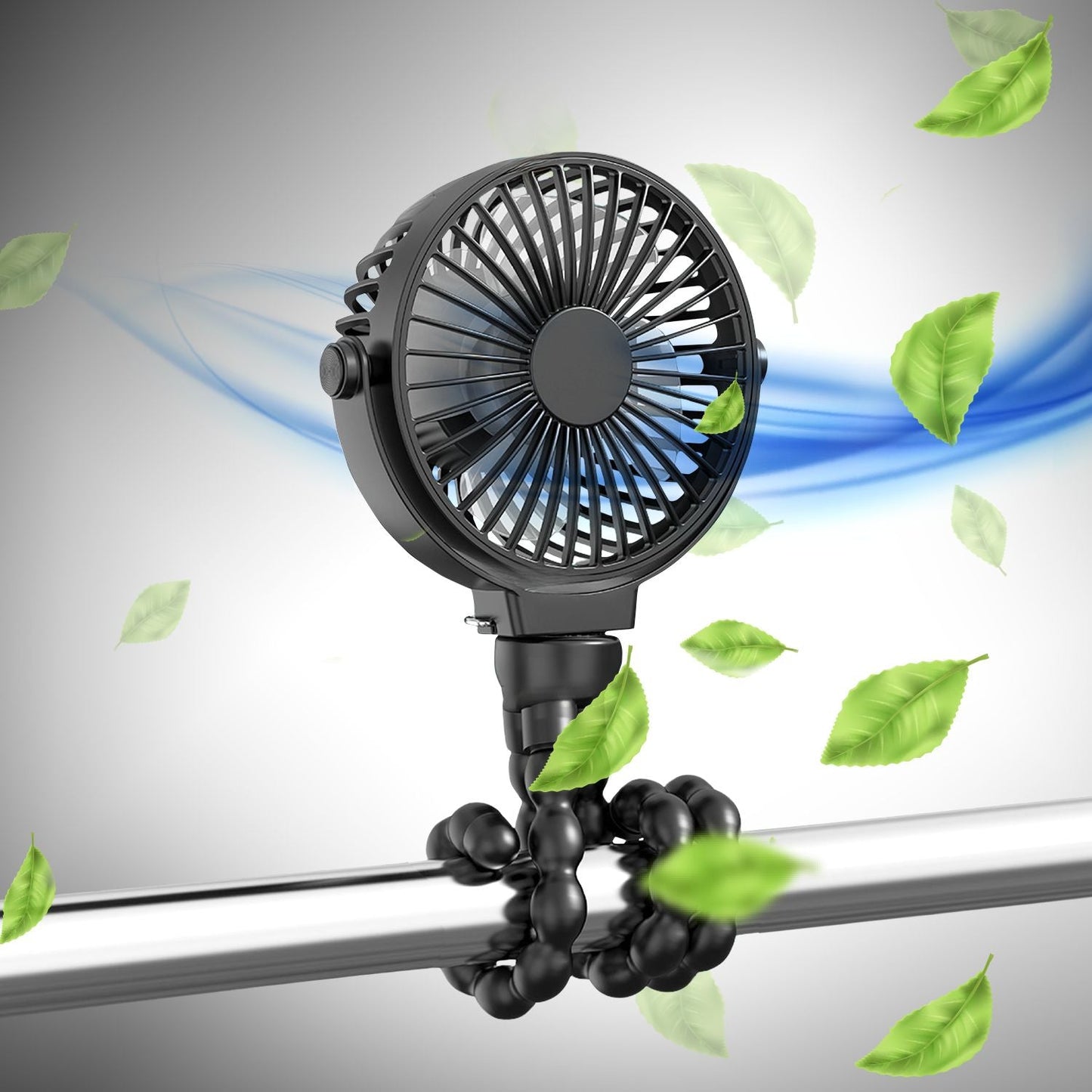 GOMINIMO 5000mAh Rechargeable Clip Fan with Flexible Tripod (Black) GO-CF-101-QF