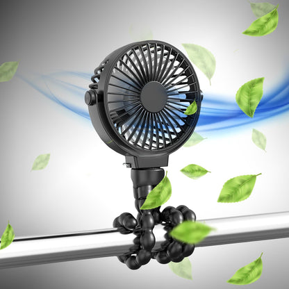 GOMINIMO 5000mAh Rechargeable Clip Fan with Flexible Tripod (Black) GO-CF-101-QF